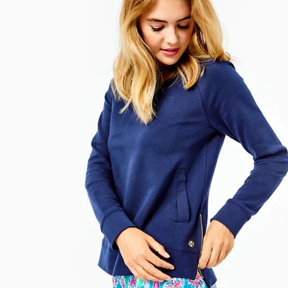 Lilly Pulitzer Navy Luxletic Beach Comber Pullover Sweatshirt - Picture 2 of 6